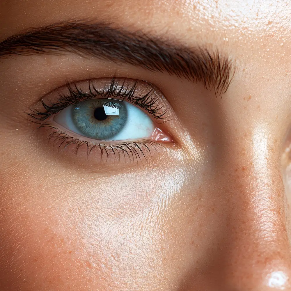 close up of woman with well rested looking undereyes