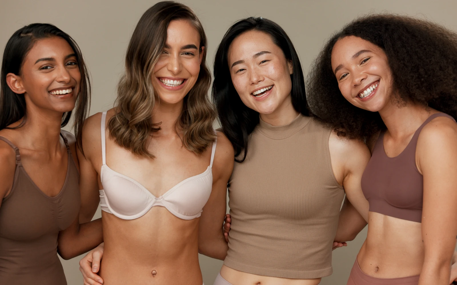Smiling beautiful young women of different ethnicities