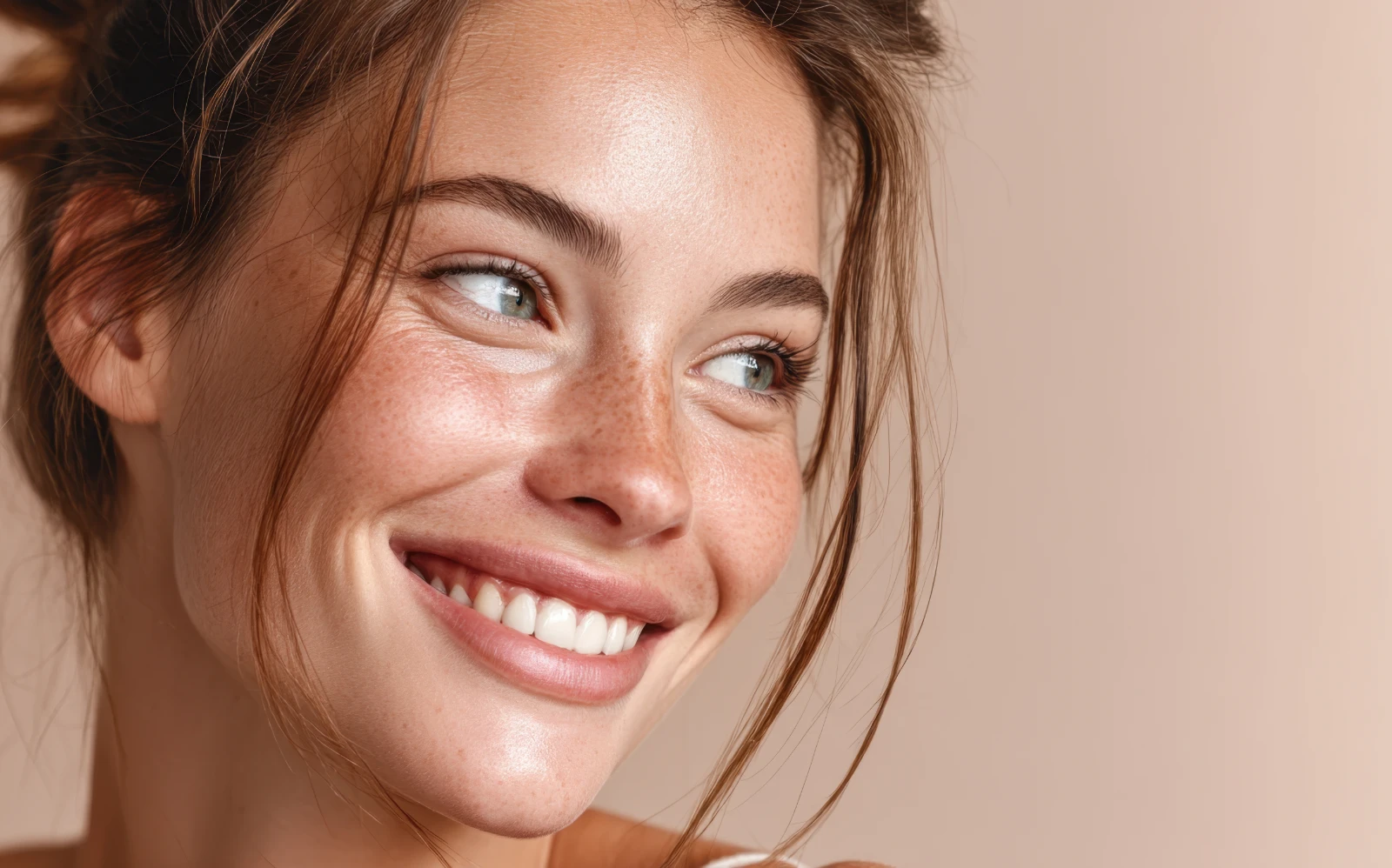 smiling woman with smooth glowy skin