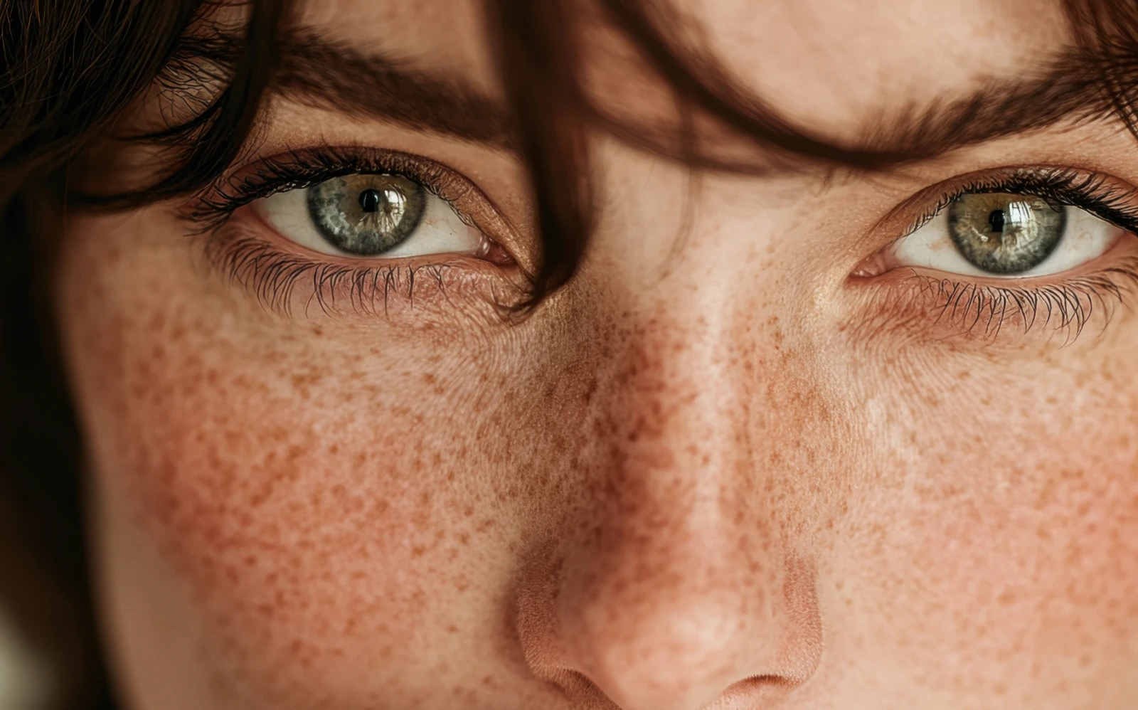 close up of beautiful woman with freckles and a youthful look