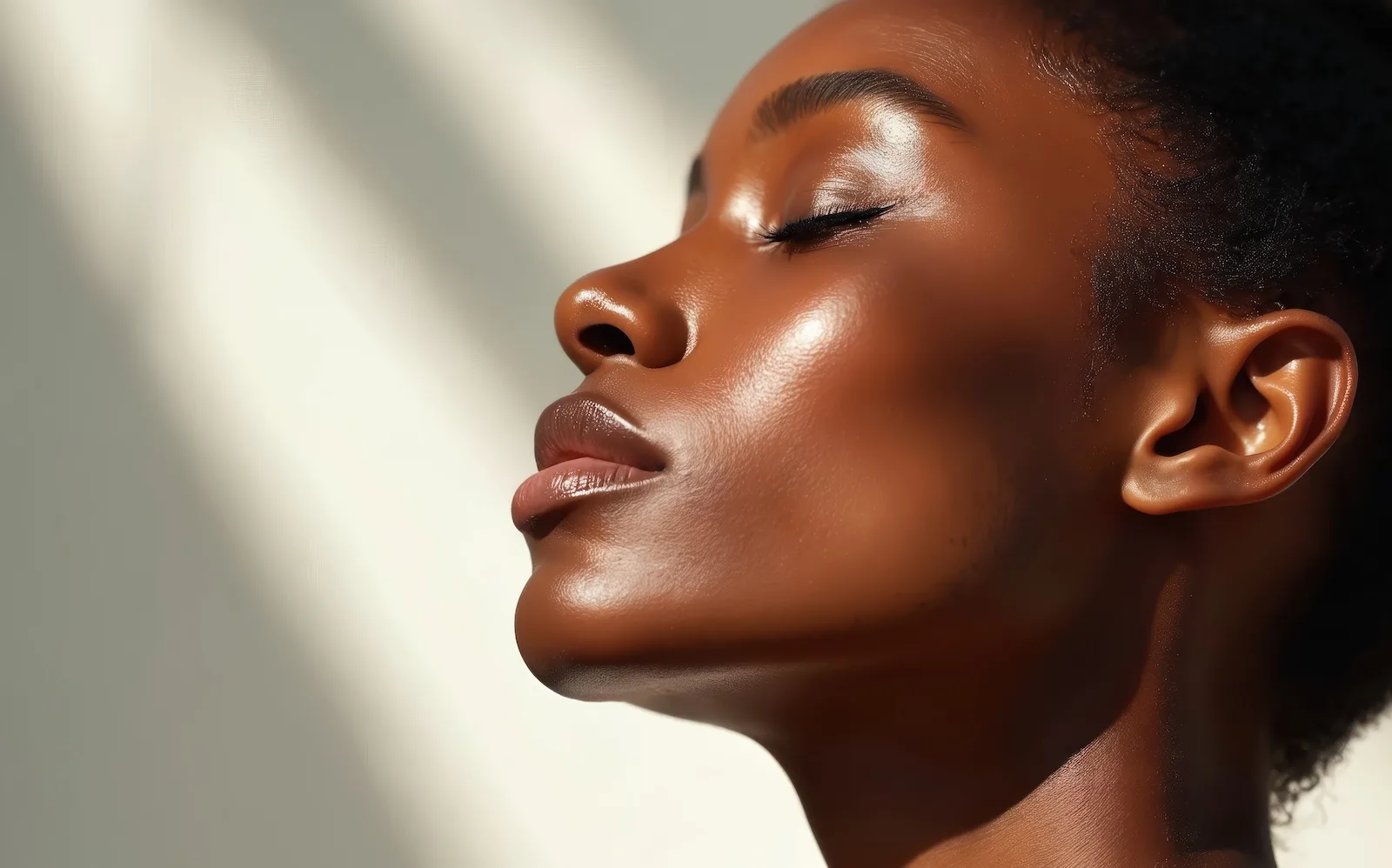 profile of woman with radiant skin in soft natural light