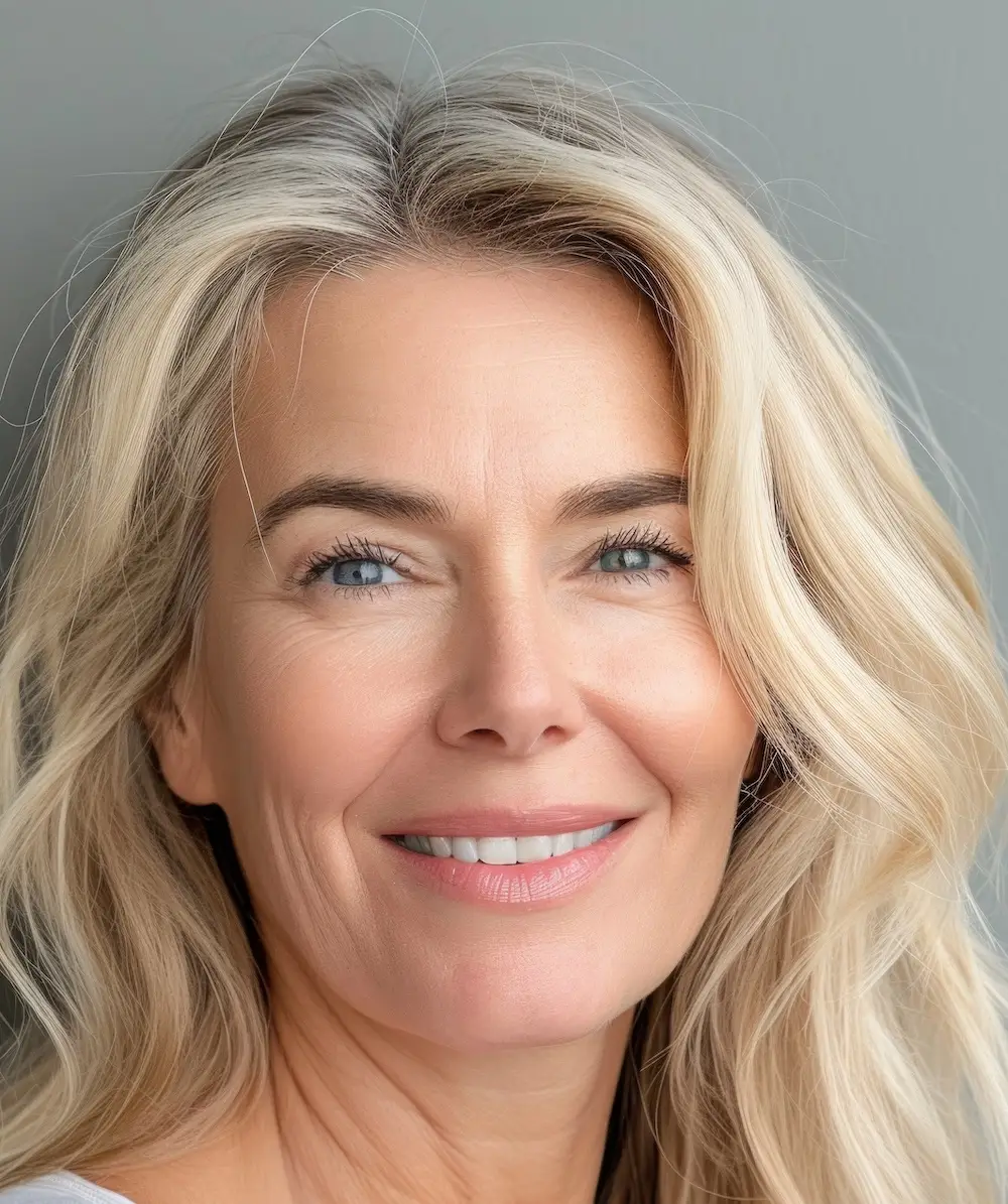 mature blonde woman with smooth skin