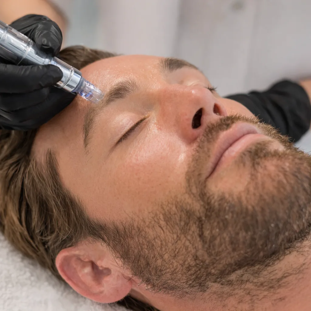 patient during microneedling treatment