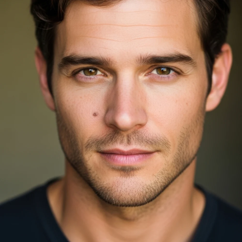 attractive man in 30s with clear skin