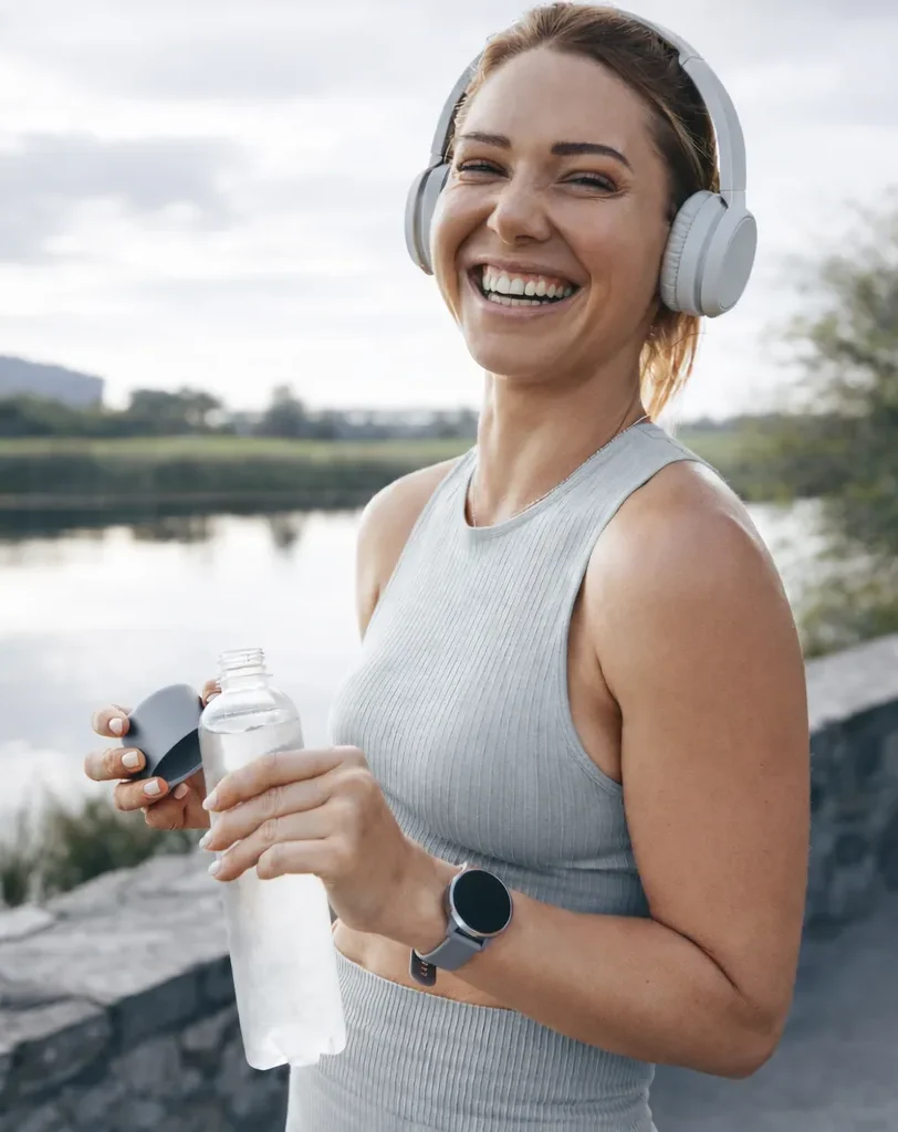 healthy woman with energy excising running