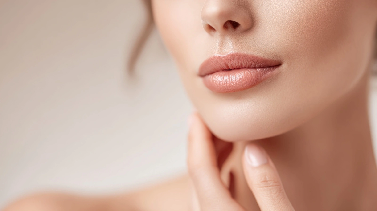 close up of woman's lips after natural non surgical lip augmentation with filler
