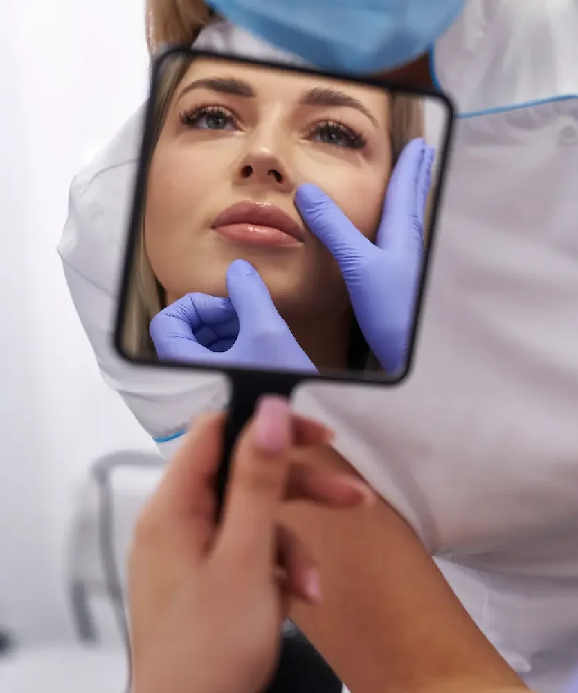 patient and nurse determining lip filler candidacy during consultation