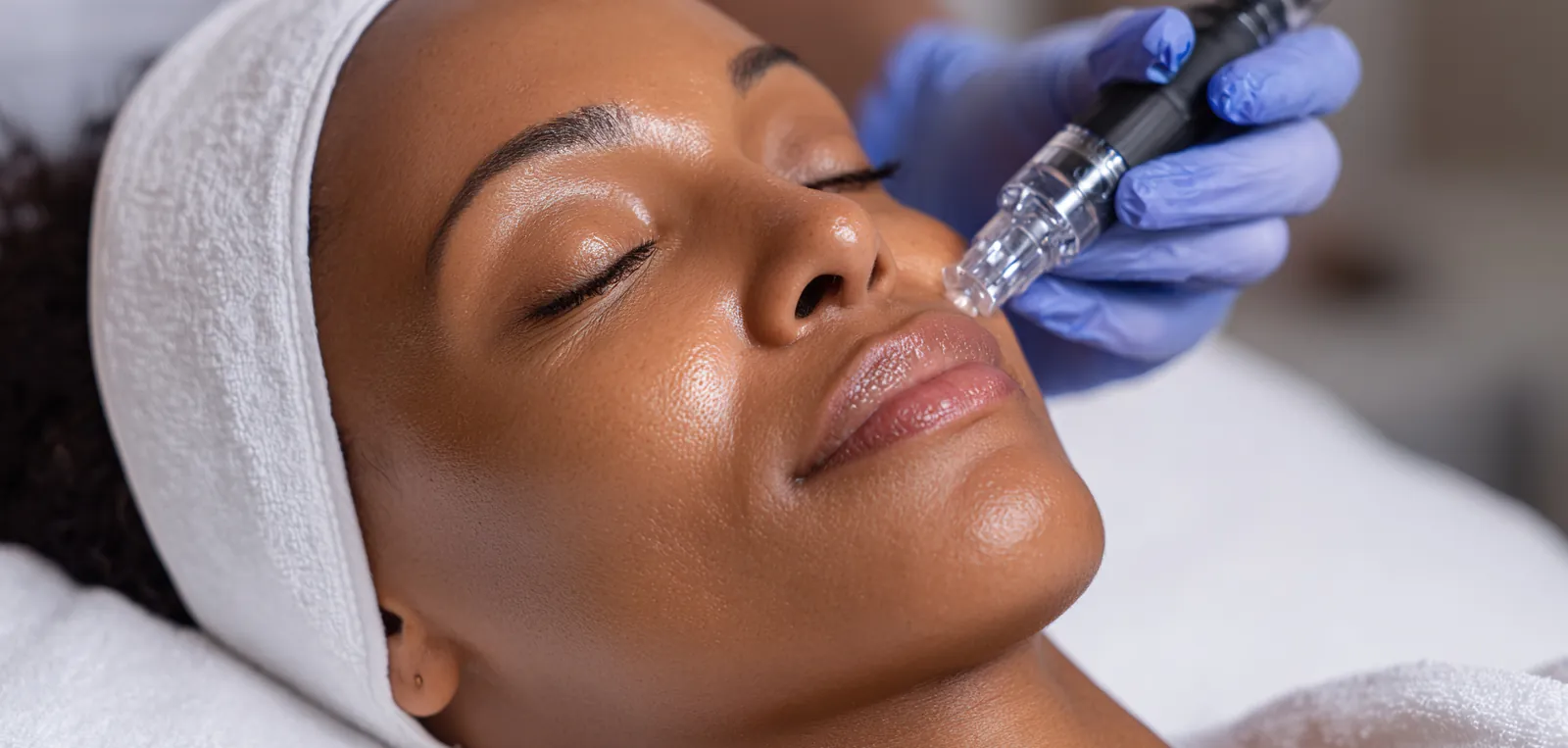 microneedling treatment on woman's face