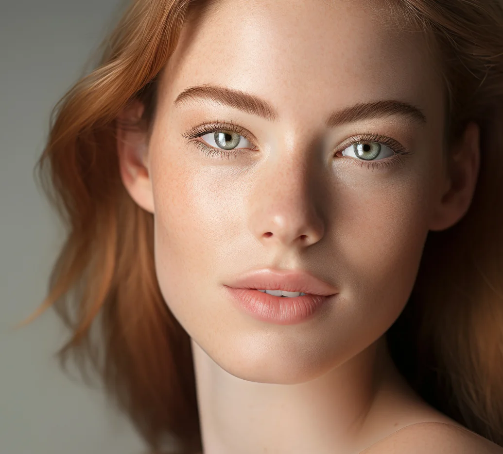 woman with light freckles and radiant skin