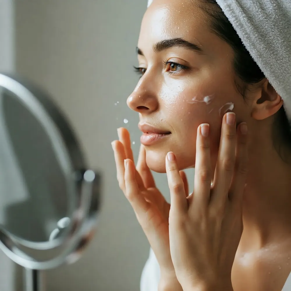 Woman doing a skincare routine to maintain results from medspa treatment
